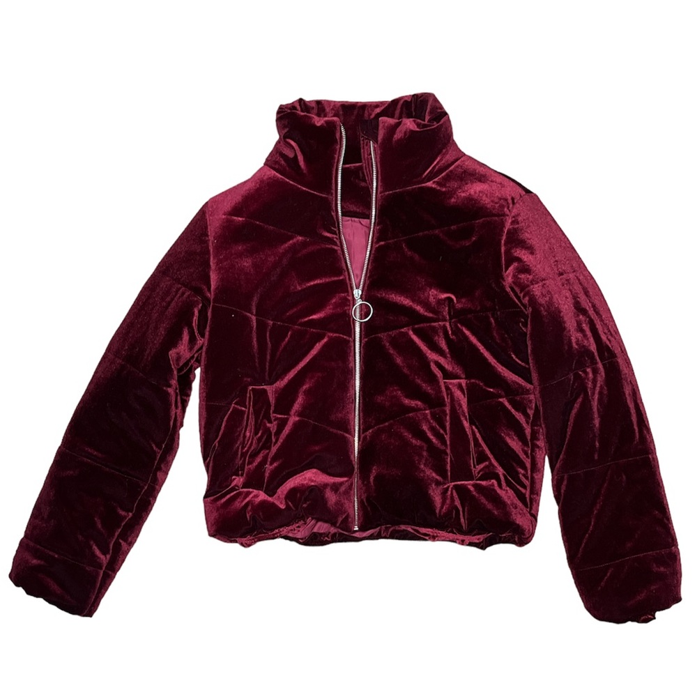 Maroon Velvet Puffer Jacket